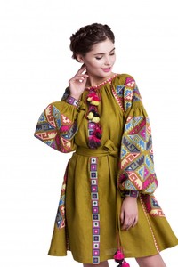 Ukraine Manches longues avec ballon Longueur au sol Col rond Ukraine Robe brodée Ukraine avec ceinture - Product Image 2