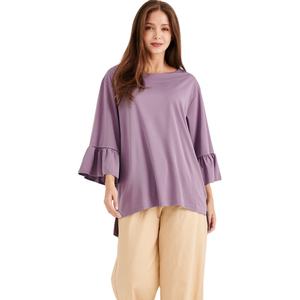 Chemisier décontracté d'été pour femmes de taille personnalisée de qualité supérieure avec manches bouffantes Broderie violette Fourniture en vrac Méthode de tissage non tissé - Product Image 1