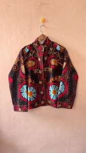 เสื้อแจ็คเก็ตโบโฮฤดูหนาวผ้ากำมะหยี่ลายเรขาคณิตแบบชาติพันธุ์สำหรับผู้หญิง  งานปักซูซานีทำมือ ระบายอากาศได้ดี เป็นมิตรกับสิ่งแวดล้อม สำหรับส่งออก - Product Image 5