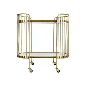 Carrito para servir alimentos y bebidas de metal y vidrio resistente chapado en oro de alta calidad para hoteles y restaurantes - Product Image 4