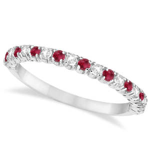 Alliance de mariage en or blanc 14 carats avec rubis et diamants, bague d'anniversaire, bijoux fins délicats en or jaune avec placage rhodium 0,50 ct - Product Image 3
