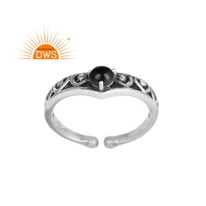 แหวนพลอยโอนิกซ์สีดำธรรมชาติทำจากเงินอ็อกซิไดซ์ปรับได้ - Product Image 1