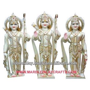 Fabrication à la main de marbre blanc Makrana de qualité supérieure, statue de dieu religieux Hindu luxueux peint en or de Ram Darbar - Product Image 1