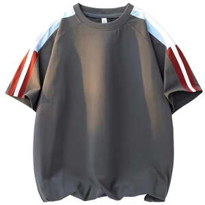 เสื้อยืดลำลองผู้ชายไซส์ใหญ่ขายดี แขนสั้น คอตตอน ระบายอากาศ ไม่เป็นขุย ลายทางตัดสี - Product Image 1