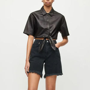 Chemises en cuir pour femmes les plus vendues, nouveau design, vente en gros, vêtements de rue, chemises en cuir boutonnées unies pour femmes - Product Image 5