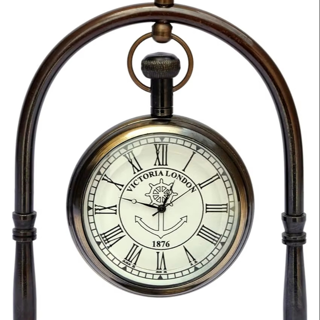 Victoria London Antique-Style Mantel Clock with Compass Elegant Vintage Brass Table Clock for Home Office Decor Collectible