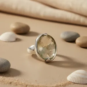 Romantic Statement Women's Silver <b>Ring</b> Large Faceted Stone Gemstone Zircon Inlay Copper Brass Jewelry Claw Setting Technology - Product Image 1