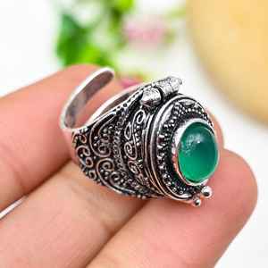 Green Onyx Pill <b>Box</b> Ring Adjustable 925 Sterling Silver Gemstone Secret <b>Box</b> Ring Unique Holiday Gifts - Product Image 4