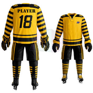 Ensembles d'uniformes de hockey sur glace unisexes de haute qualité, conçus pour le confort, la performance, respirants, évacuant l'humidité, tissu 100% polyester - Product Image 1