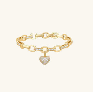 Bracelet chaîne avec pendentif cœur doré, bracelet cœur en cristal CZ étincelant pour femme, bracelet à maillons, cadeau pour petite amie - Product Image 1