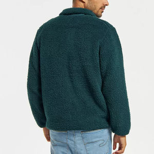 Chaqueta Sherpa de estilo callejero para hombre con cuello levantado de logotipo personalizado de color sólido y cremallera ajuste holgado-MOQ bajo al por mayor - Product Image 2