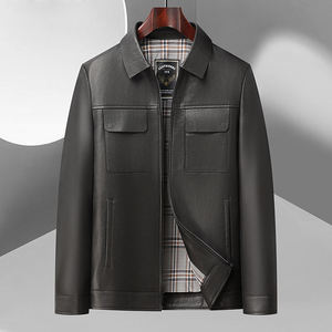 Haute qualité hommes en cuir véritable toile veste de luxe Style décontracté coupe-vent col montant personnalisé respirant grande taille plaine - Product Image 1