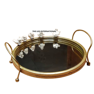 Petit déjeuner utilise un plateau de service en bois avec des poignées de conception de fleurs Plateau unique Plateau décoratif de table écologique - Product Image 6