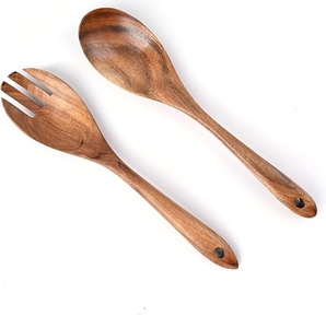 Ensemble de 2 serveurs à salade en bois d'acacia, écologiques, lavables au lave-vaisselle, pour la maison et la table de mariage - Product Image 1
