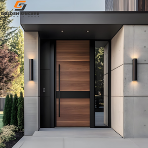 Porte principale décorative en acier inoxydable GS avec finition grain de bois pour villas - Product Image 2