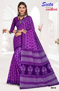 Nhu Cầu Cao Tay Khối In Bông Mulmul <span class=keywords><strong>Saree</strong></span> Với Áo Mảnh Bông Mềm Mùa Hè Mặc Quần Áo Vải Tay Vẽ In Ấn - Product Image 2
