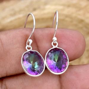 Pendientes colgantes de Plata de Ley 925 sólida para mujer, Pendientes colgantes de piedras preciosas de topacio místico chapados en oro para niñas, venta al por mayor - Product Image 2