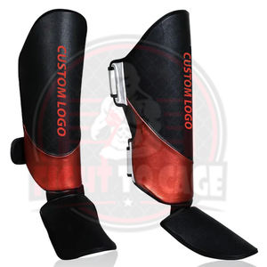 Espinillera de Boxeo Personalizada Negra y Roja con Absorción de Impactos, Ligera, Duradera, de Cuero, con Cierre de Velcro, Equipo de Protección para Entrenamiento - Product Image 3
