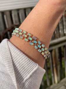 กำไลข้อมือเทนนิสแบบสามแถวโอปอลแฟลชแบบเต็มธรรมชาติ925เงินสเตอร์ลิง8นิ้วเครื่องประดับหลายแถวแนวแฟนซี - Product Image 2