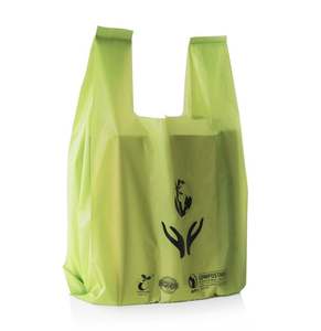 Bolsas de compras de plástico biodegradable verde duradero OXO con asas de camiseta para embalaje de comestibles al por menor - Product Image 6