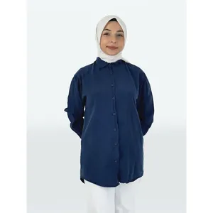 Camisa Hijab Larga con Botones para Mujer, de Tela Tencel, Bordada, Satén, Popelina, Chifón, Lisa, Holgada, Talla XL, para Oficina, Otoño, Primavera - Product Image 1