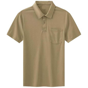 เสื้อโปโลชายแขนสั้นคุณภาพสูง สีพื้น มีกระเป๋า สไตล์ลำลอง ทรงปกติ สีเบจ ลดราคา - Product Image 1