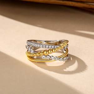 Jeulia Trendy Gradient Beaded Crossover <b>Ring</b> with Zircon Inlay - Product Image 4