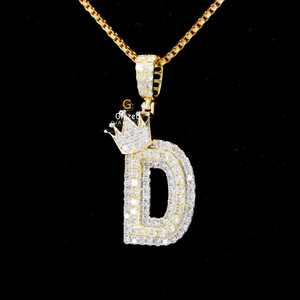Nuevo precioso totalmente helado "D" inicial personalizada corona Hip Hop colgante redondo brillante laboratorio cultivado diamantes 925 plata esterlina - Product Image 5