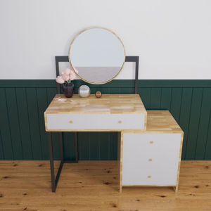 Minimalist Wood & Rubber <b>Makeup</b> <b>Vanity</b> with Round Mirror-SFBTD001 - Product Image 1