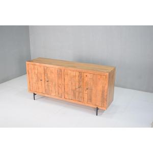 Puertas de patrón de rejilla de Aparador de madera de mango de estilo europeo industrial moderno patas de Metal marrón dorado hechas a mano para comedor - Product Image 5
