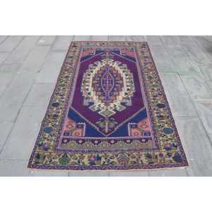 พรมวินเทจ 4.1x7.3 ฟุต สีม่วงน้ำเงินลายทาง ทำจากขนสัตว์ พรมตุรกี - Product Image 1