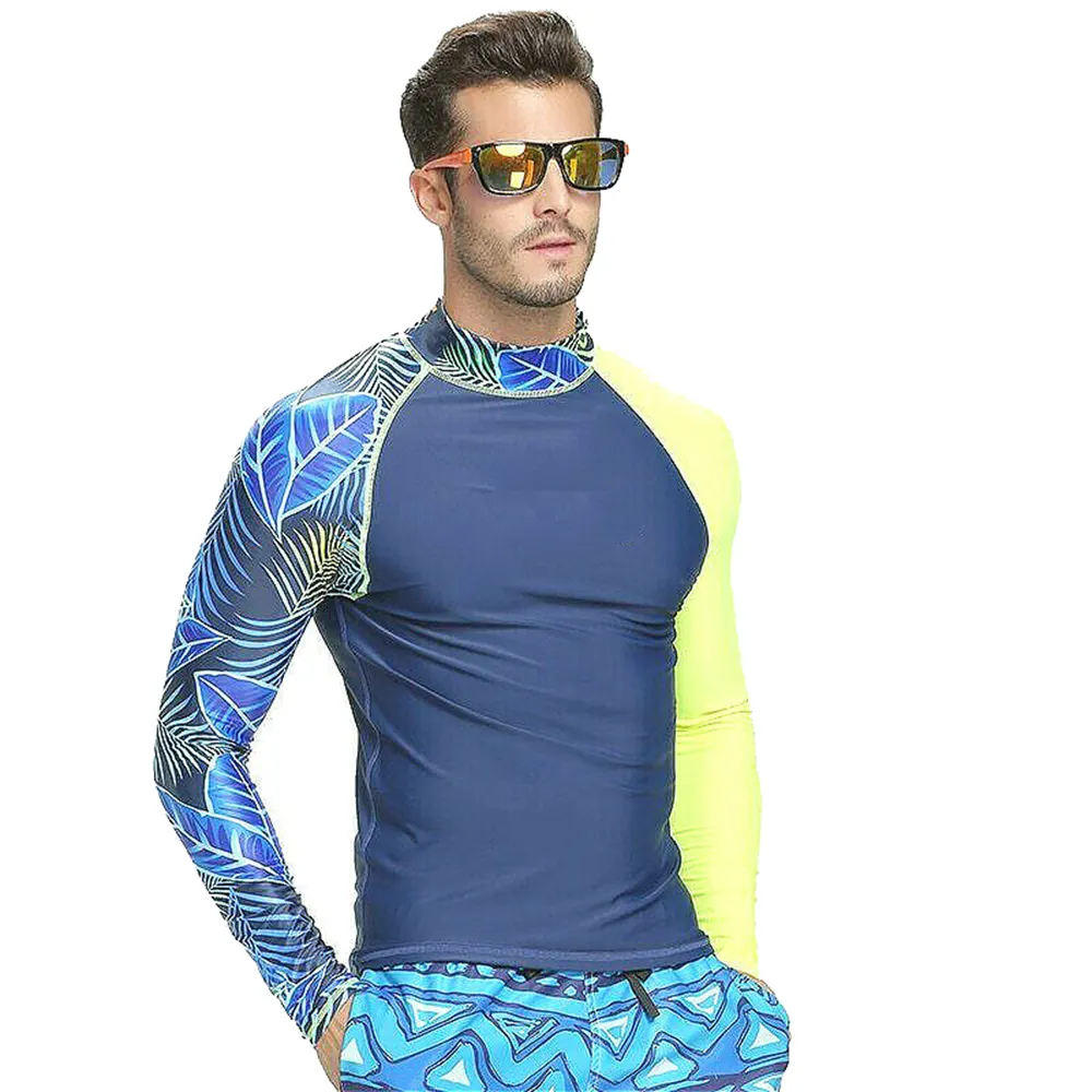 Özelleştirilmiş yüceltilmiş yüzme döküntü bekçi erkekler için yüksek kaliteli kumaş ve süblimasyon gömlek o boyun sıkıştırma gömlek