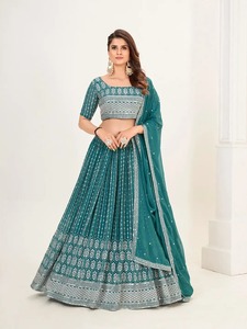 Lehenga semicompuesta de Georgette y blusa sin coser con dupatta para bodas, recepciones, fiestas y ceremonias - Product Image 4