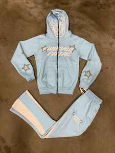 Vente en gros OEM de haute qualité, ensemble sweats à capuche et pantalons de survêtement évasés à fermeture éclair pour hommes, logo personnalisé, style de rue - Product Image 5