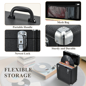 Portable Vinyl <b>Record</b> <b>Storage</b> Case Holds 30+ 12” Albums Waterproof <b>Record</b> Organizer <b>Box</b> with Lid, Handle & Mesh Pocket - Product Image 3