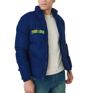 Veste matelassée en toile pour homme, personnalisée pour l'hiver, avec col montant, logo sur le devant, imperméable et écologique, fermeture éclair, capuche - Product Image 1