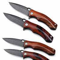 Couteau pliant Crucible Wootz Steel 60 HRC, traité thermiquement sous vide, manche en bois de fer du désert, 18 cm, ouverture par flipper, trou pour le pouce, couteau de poche
