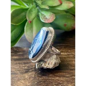 Anillo Reda Galvan con Bisutería de Búfalo Blanco y Calcedonia Azul, Engastado en Plata de Ley, Talla 6, para Uso Diario - Product Image 4