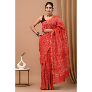 Sari de seda Chanderi puro con elegantes impresiones de bloque de mano Bagru Impresión de bloque de mano de diseñador Sari de seda Bagru Chanderi - Product Image 2