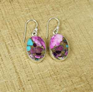 Ostra púrpura cobre turquesa 925 pendientes de plata esterlina hechos a mano diciembre piedra natal regalo para su joyería de aniversario - Product Image 1