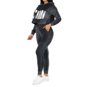 Marque Sports Nouveau Élégant Coton Crop Tops Sweat et Jogging Survêtements Velours Survêtements Dames 2 Pièces Ensemble pour Filles - Product Image 1