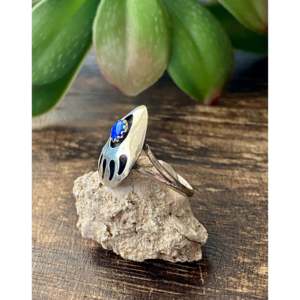 Navajo Handmade <b>Blue</b> <b>Opal</b> Sterling Silver Bear Claw <b>Ring</b> Size 7 - Product Image 4