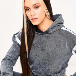 Sweat à capuche court pour femme de haute qualité, en polyester/coton, pré-lavé, polaire, avec poche à capuche, imprimé sur le devant, uni, pour l'hiver - Product Image 3