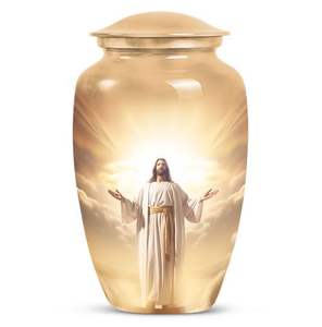 Urna Funeraria Moderna de Aluminio Hecha a Mano con Impresión Personalizada, con Arte Cristiano de Jesucristo, Capacidad de 1-2L para Cenizas - Product Image 2