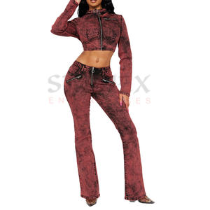 High Quality Fashionable Blue Jeans and <b>Crop</b> Top 2 Pieces Set On-trend <b>Denim</b> Cotton Women Jeans and <b>Jacket</b> - Product Image 1