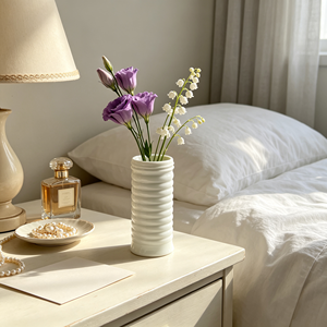 Jarrón <span class=keywords><strong>de</strong></span> <span class=keywords><strong>Vidrio</strong></span> Acanalado Blanco, Jarrón Cilíndrico para Flores, Centro <span class=keywords><strong>de</strong></span> Mesa para Bodas, Decoración del Hogar, Color Personalizado, Embalaje para Regalo - Product Image 1