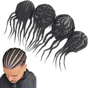 <span class=keywords><strong>Afro</strong></span> Vlecht Toupet voor Mannen, Cornrows Vlecht Haarstukken, HD Kant Dunne Huid Haarvervangend Systeem, Haarunits, Vlechtpruik - Product Image 1