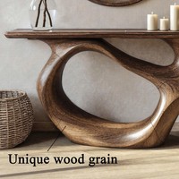 Table Console en Bois de Chêne Marron Massif Style Nordique Moderne Classique pour Villa, Salon, Entrée, Meuble de Maison