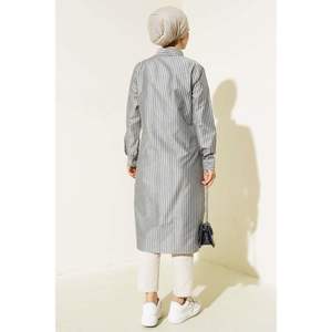 Cintura Túnel Rayas Camisa Larga Negro - Product Image 2