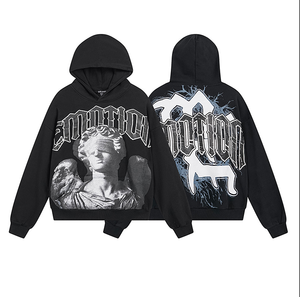 Sweat à capuche Y2K surdimensionné en coton 100% imperméable de haute qualité, tissu éponge épais, fermeture éclair unie, vente chaude, OEM - Product Image 1